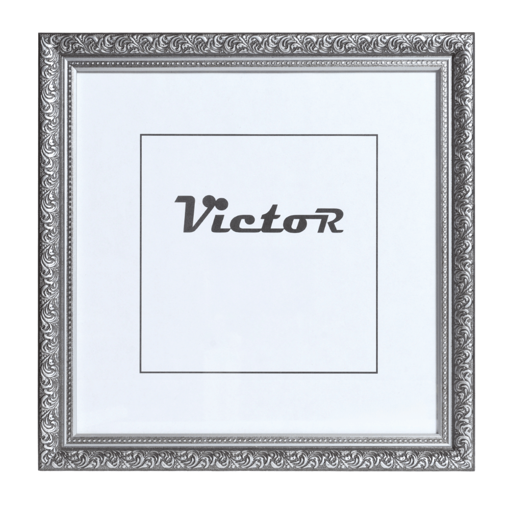 A decorative silver frame displaying the word 'Victor' in stylized black lettering.