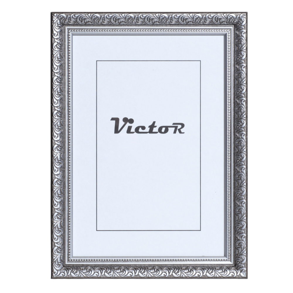 Silver ornate picture frame with a placeholder for a photo labeled 'Victor'