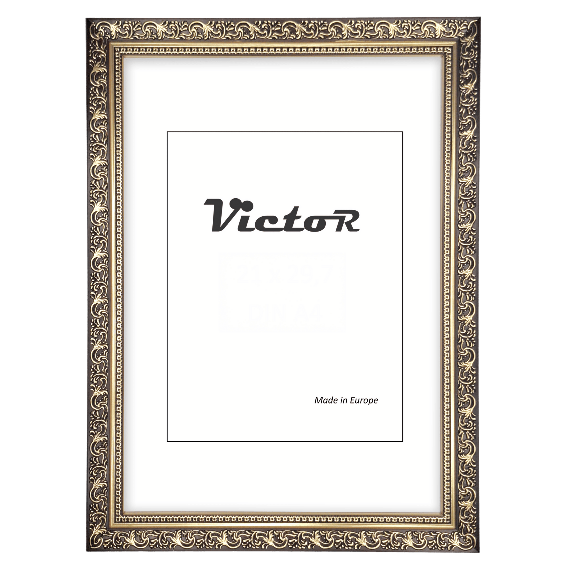 Bilderrahmen Vinci in Schwarz Gold - verfügbar in verschiedenen Größen: 10x15cm (A6), 13x18cm, 15x21cm (A5), 18x24cm, 21x30cm (A4), 30x40cm (A3)