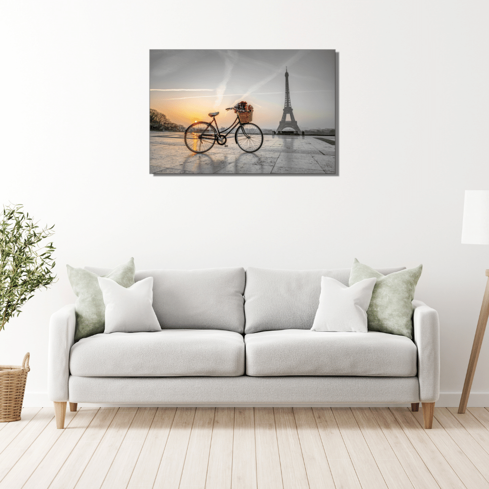Acrylglasbild "Fahrrad vor Eiffelturm"